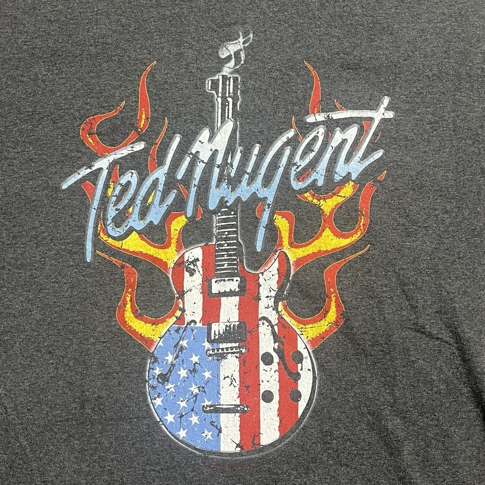 Vintage Ted Nugent Winterland Classic Rock T Shirt XL Gray Flaming Guitar Flag